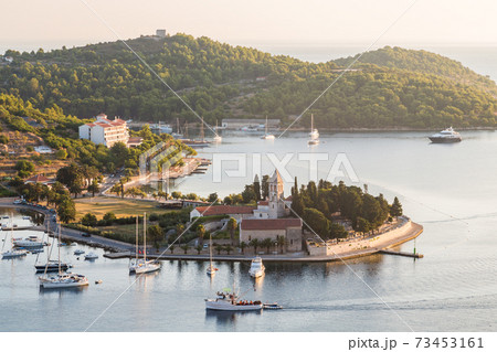 Vis town, Franciscan monastery and harbour, Vis Island, Croatia 73453161