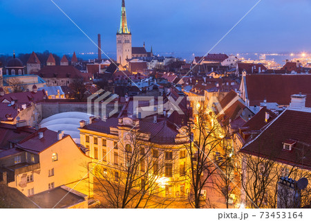 View of Old Town at dusk, from Toompea, Tallinn, Estonia 73453164