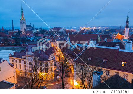 View of Old Town at dusk, from Toompea, Tallinn, Estonia 73453165