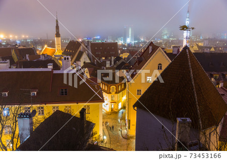View of Old Town at dusk, from Toompea Hill, Tallinn, Estonia 73453166
