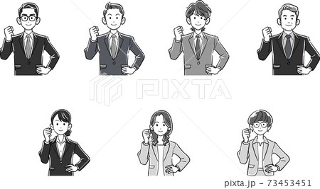 ガッツポーズするビジネスマンとビジネスウーマンの上半身のセット 73453451