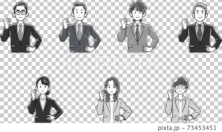 ガッツポーズするビジネスマンとビジネスウーマンの上半身のセット 73453451