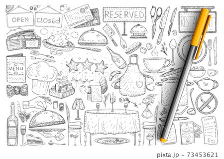 Restaurant and cafe elements doodle set Restaurant and cafe elements doodle set 73453621