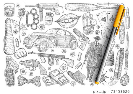 Crimes and robbery symbols doodle set Crimes and robbery symbols doodle set 73453626