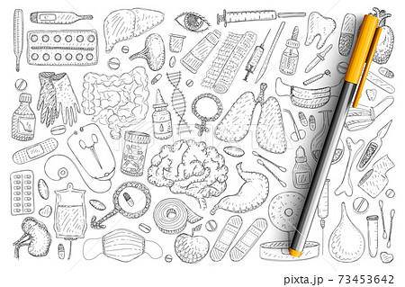Medical recovery elements doodle set Medical recovery elements doodle set 73453642