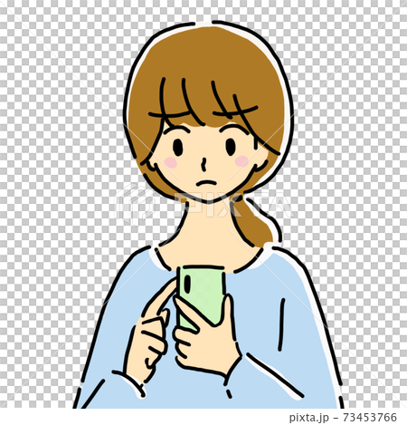 スマホで困っている若い女性のイラストのイラスト素材