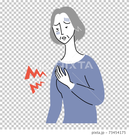 心臓が痛む様子のシニア女性 心臓が痛む様子のシニア女性 73454175