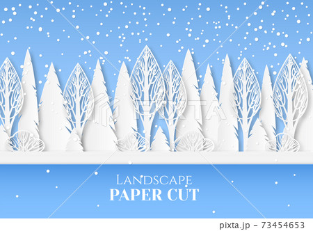 Winter landscape with snowy trees. Bushes and trees in the snow. Paper cut poster with place for text. Park panorama.It is snowing. Winter landscape with snowy trees. Bushes and trees in the snow. Paper cut poster with place for text. Park panorama.It is snowing. 73454653