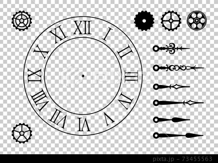 オシャレや幻想的なイラストの背景に使えるアンティーク時計のパーツのイラスト素材