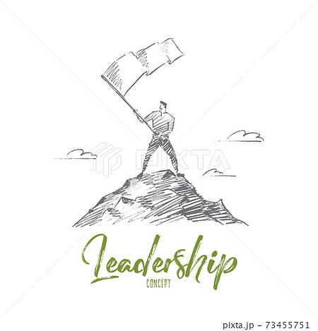 Hand drawn man on top waving flag with lettering Hand drawn man on top waving flag with lettering 73455751