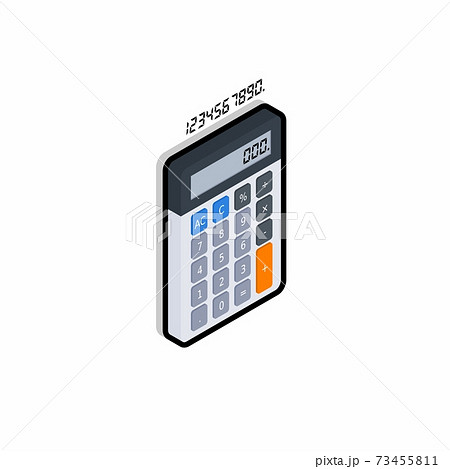 Calculator and Digital number right view Black Stroke and Shadow icon vector isometric. Calculator and Digital number right view Black Stroke and Shadow icon vector isometric. 73455811