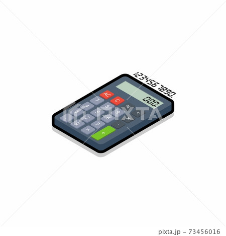 Calculator and Digital number left view Black Stroke and Shadow icon vector isometric. 73456016