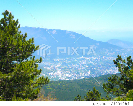 Aerial view of city Yalta from the Mount Ai-Petr Aerial view of city Yalta from the Mount Ai-Petr 73456561