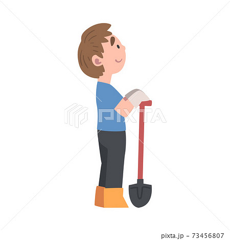 Cute Boy Standing with Shovel, Kid Working in Garden Taking Care about Ecology, Conservation of Planet Resources, Environmental Protection Concept Cartoon Vector Illustration Cute Boy Standing with Shovel, Kid Working in Garden Taking Care about Ecology, Conservation of Planet Resources, Environmental Protection Concept Cartoon Vector Illustration 73456807