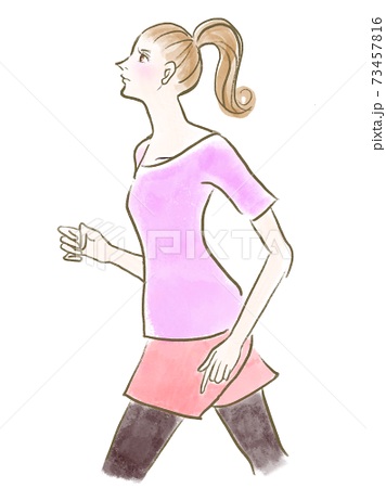 エクササイズで走る女性の横向きイラストのイラスト素材