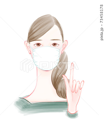 マスクをしている綺麗な女性の指差しイラストのイラスト素材