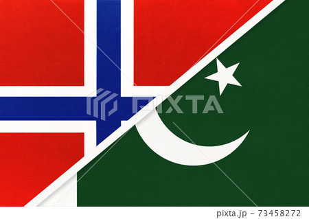 Norway and Pakistan, symbol of national flags from textile. Norway and Pakistan, symbol of national flags from textile. 73458272