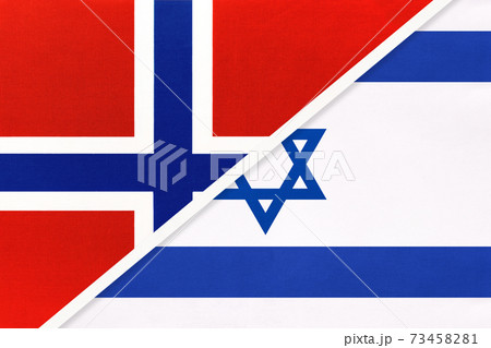 Norway and Israel, symbol of national flags from textile. Norway and Israel, symbol of national flags from textile. 73458281