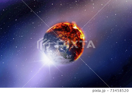 View of looking burns planet earth on space galaxy and star background , Global warming concept , Elements of this image furnished by NASA. View of looking burns planet earth on space galaxy and star background , Global warming concept , Elements of this image furnished by NASA. 73458520