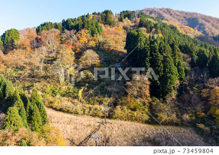 【空撮】シーズンオフの寂れたスキー場とリフト 73459804