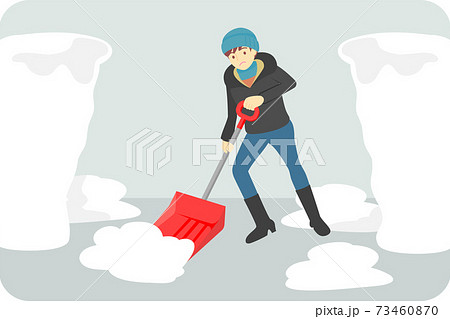 雪かきをしている男性のイラストのイラスト素材