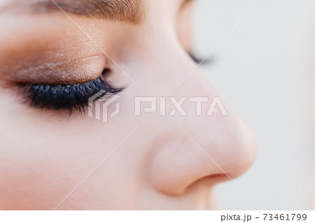 eyes of a girl with painted eyes close-up. Professional makeup.  73461799