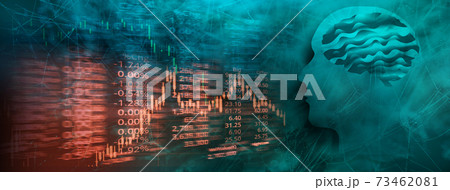 market trading stock index number and graph on black blue digital technology blur light line and artificial intelligence or AI graphic banner business background 73462081