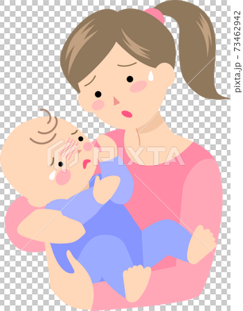 母親と泣き出しそうな赤ちゃん 母親と泣き出しそうな赤ちゃん 73462942