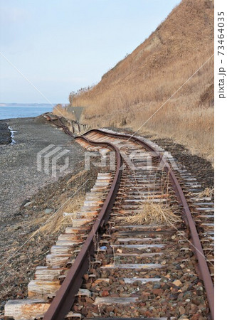 被災した線路(JR北海道・日高本線・大狩部駅付近) 被災した線路(JR北海道・日高本線・大狩部駅付近) 73464035