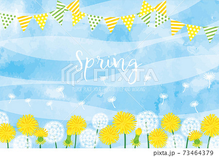 水彩画風タンポポとガーランドの春の背景素材 73464379