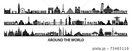 world famous landmarks silhouette style with black and white color design world famous landmarks silhouette style with black and white color design 73465119