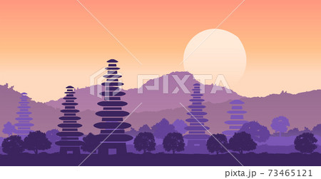 Pura ulan danu famous pagoda of Indonesia in bali island in silhouette design 73465121