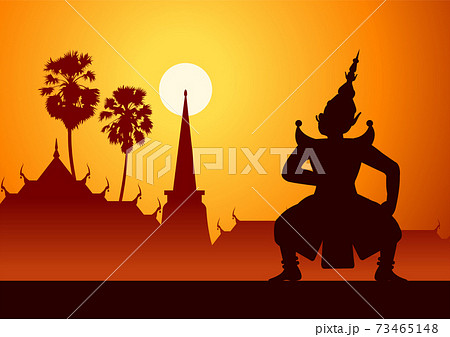 Thai ancient literature play,Ramayana,king of giant ready to fight,silhouette style,scenery background Thai ancient literature play,Ramayana,king of giant ready to fight,silhouette style,scenery background 73465148