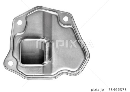 bottom assy oil of gray metal, the spare part strainers cleaner a  isolated on a white background bottom view with copy space. 73466373