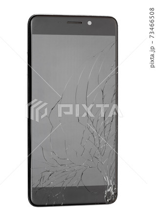 smartphone with a broken display from shock, Isolated on a white background. 73466508