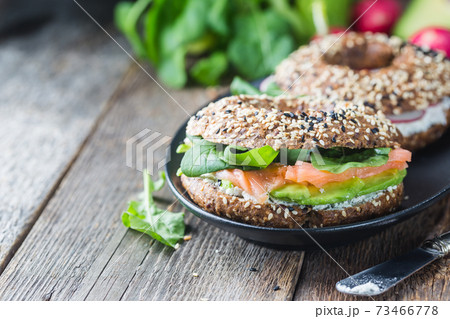 Healthy breackfast with bagels Healthy breackfast with bagels 73466778
