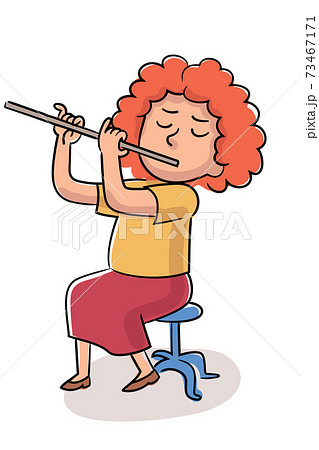 Little Girl Playing Flute Pipe Isolated On Whiteのイラスト素材 Little Girl Playing Flute Pipe Isolated On Whiteのイラスト素材