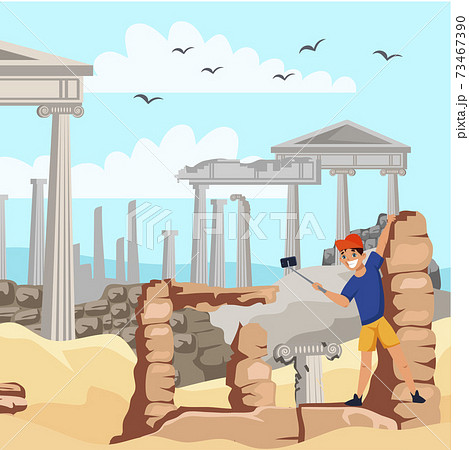 Vector characters tourists in Greece excursion 73467390