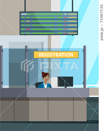 Registration check in desk counter at airport Registration check in desk counter at airport 73467530