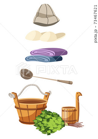 Bathhouse or sauna accessory set isolated on white 73467621