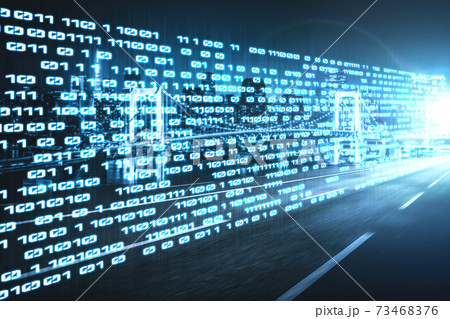 Digital data flow on road with motion blur to create vision of fast speed transfer 73468376