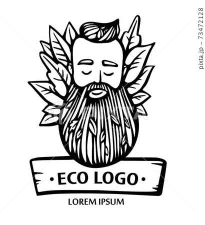 Eco nature logo. Hipster head with blooming - Stock Illustration