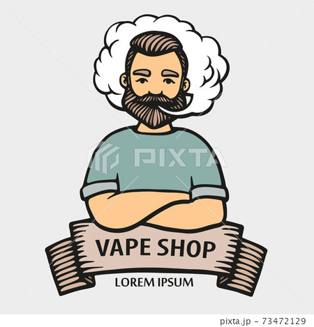 Vape Logo Hand Drawn Hipster Dude With のイラスト素材 73472129 Pixta
