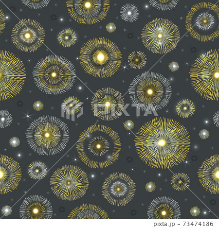 Abstract yellow flowers with glowing light particles and stars on a dark background. Packaging design, cover in floral boho style. Vector Abstract yellow flowers with glowing light particles and stars on a dark background. Packaging design, cover in floral boho style. Vector 73474186