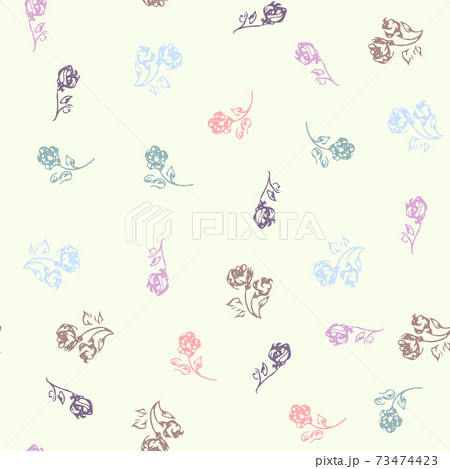 Doodle colorful simple vector. Seamless pattern of hand-drawn roses. Seamless random colorful pattern of hand-drawn flowers. Isolated. Doodle colorful simple vector. Seamless pattern of hand-drawn roses. Seamless random colorful pattern of hand-drawn flowers. Isolated. 73474423
