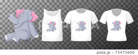 Set of different shirts with elephant cartoon character isolated on transparent background Set of different shirts with elephant cartoon character isolated on transparent background 73475600