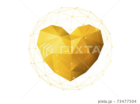 幾何学的な多角形のハート　ポリゴン　3DCG　バレンタイン 73477504