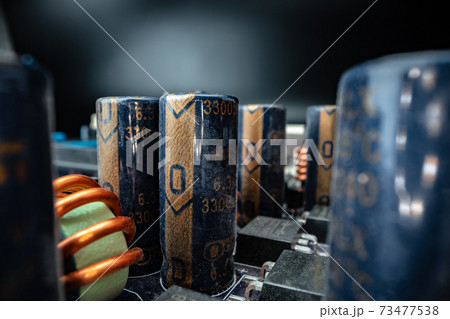 Macro photo of electronic components of a circuit board Macro photo of electronic components of a circuit board 73477538