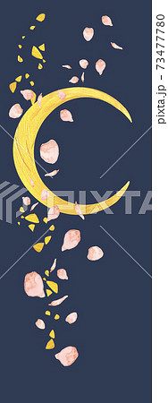 月桜 ポスター 広告 水彩 桜 月 金箔 高級 夜桜和風 春 花見 大正時代 月見 ゴールド のイラスト素材