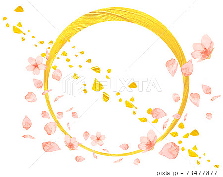 月桜フレーム 水彩 桜 月 金箔 高級 ロゴ 夜桜和風 春 花見 大正時代 年賀状 ゴールド のイラスト素材